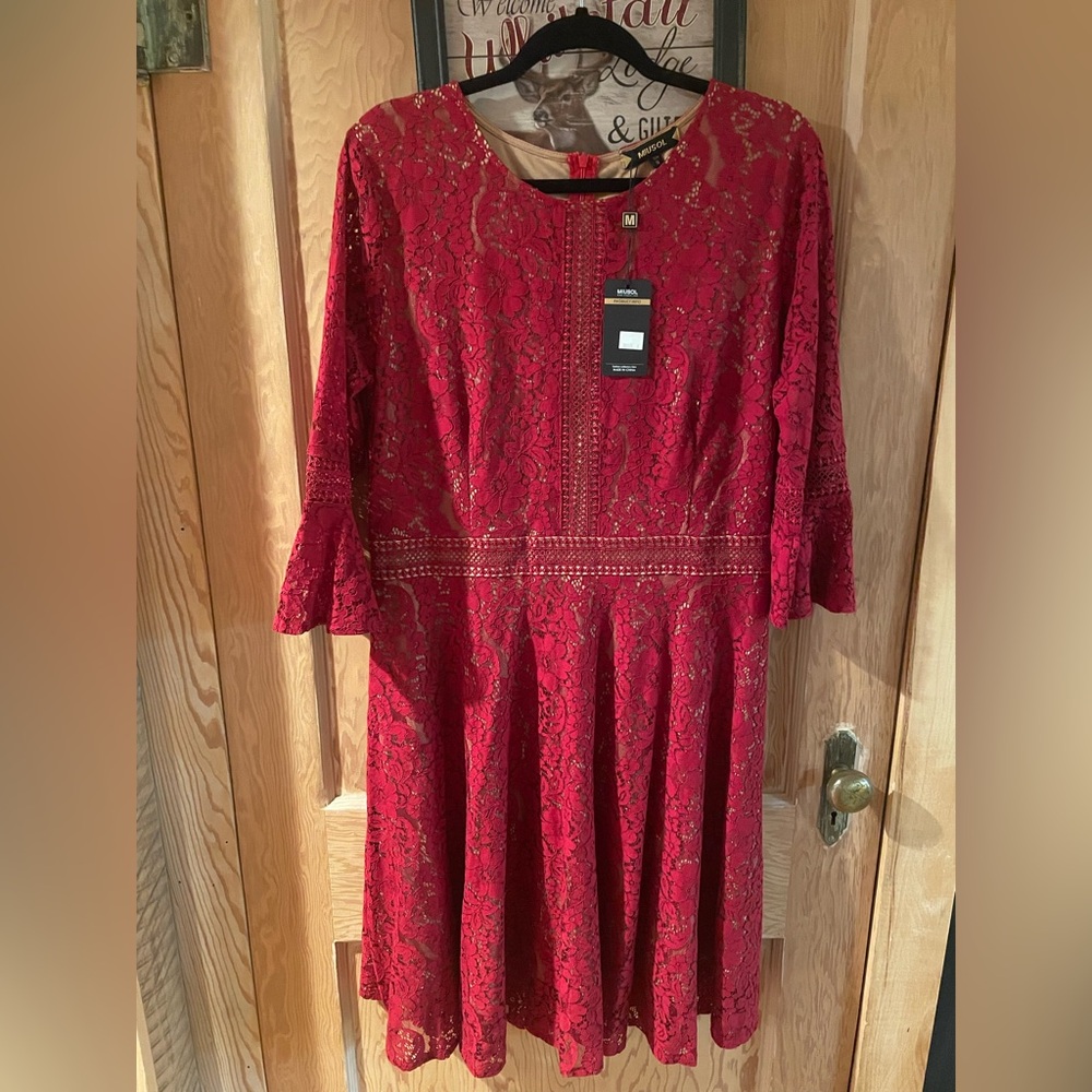 Miusol Red Lace Long Sleeve Dress
